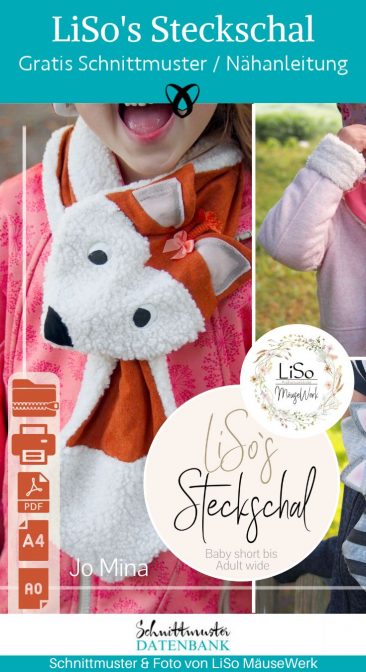 Steckschal fuchs kinder witzig herbst winter accessoires naehen kostenlos schnittmuster gratis pdf download naehidee
