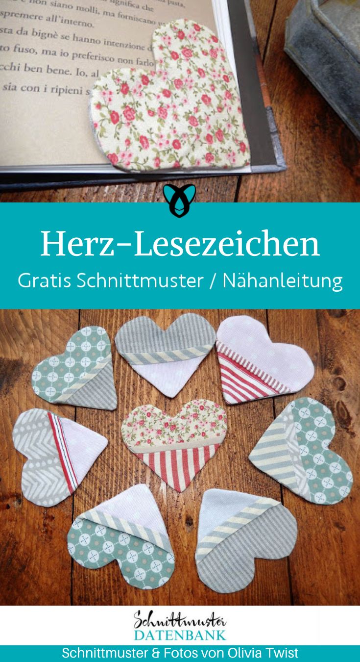 herz lesezeichen kleines geschenk stoffreste naehen kostenlos schnittmuster gratis pdf download naehidee