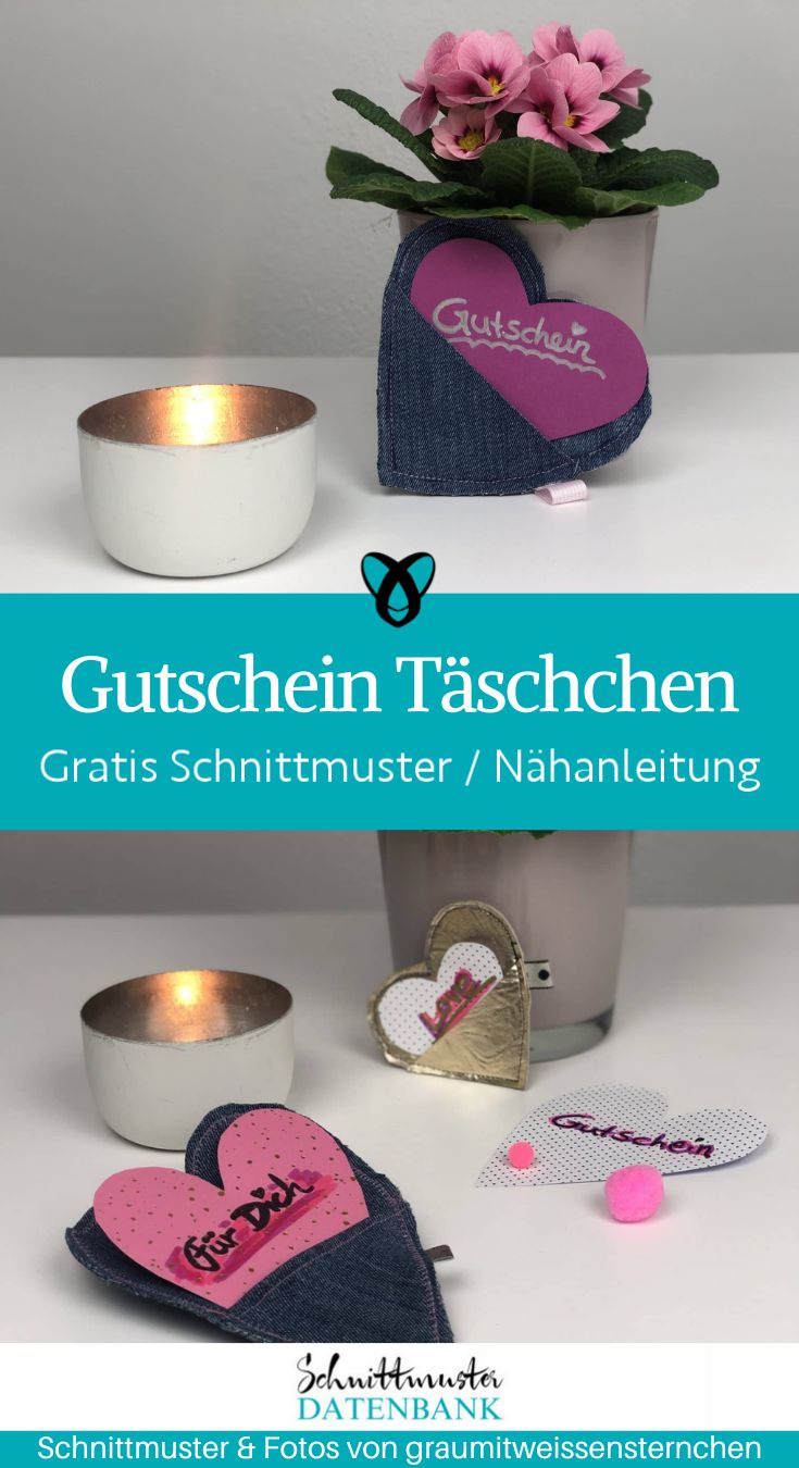 Gutscheintaeschchen herz gutschein verpacken naehen kostenlos schnittmuster gratis pdf download naehidee