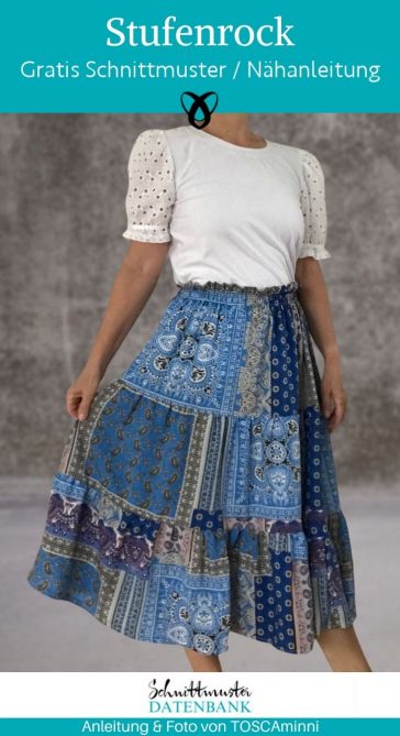 Stufenrock damen frauen webware maxirock naehen kostenlos gratis Freebook naehidee naehanleitung