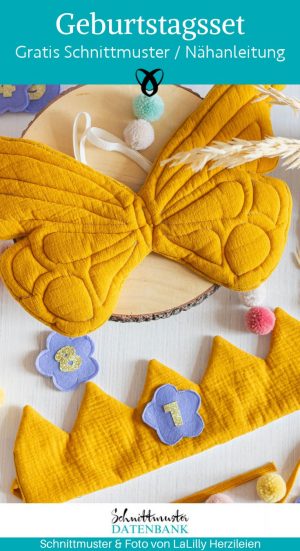 Geburtstagsset kinder krone schmetterling naehen kostenlos schnittmuster gratis pdf download naehidee