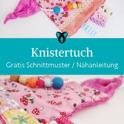 Knistertuch naehen kostenlos buntes Baby-Knistertuch aus verschiedenen Stoffen mit Schlaufen und Knisterfolie naehen kostenlos gratis freebook naehidee naehanleitung