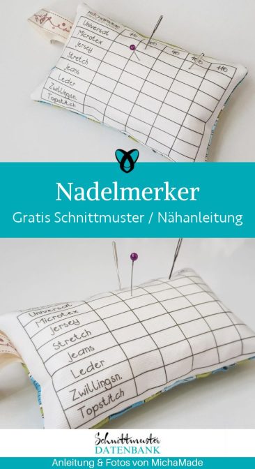 Nadelmerker Vorlage kostenlos genaehtes Nadelkissen mit markierten Feldern fuer verschiedene Naehmaschinennadeln diy anleitung basteln upcycling idee freebie kostenlos gratis