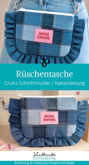 Rueschentasche naehen kostenlos verspielte Tasche mit Rueschen und Reissverschluss naehen kostenlos schnittmuster gratis pdf download naehidee