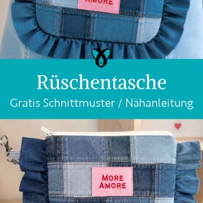 Rueschentasche naehen kostenlos verspielte Tasche mit Rueschen und Reissverschluss naehen kostenlos schnittmuster gratis pdf download naehidee