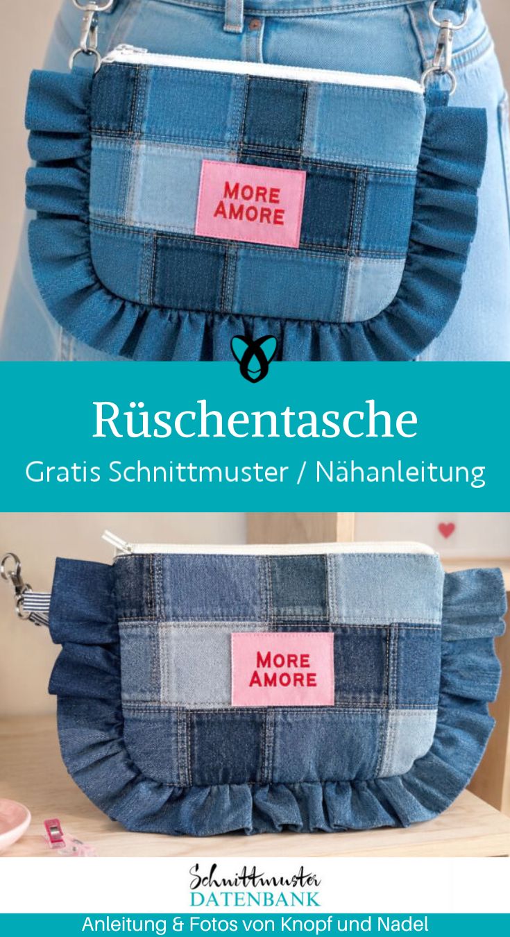 Rueschentasche naehen kostenlos verspielte Tasche mit Rueschen und Reissverschluss naehen kostenlos schnittmuster gratis pdf download naehidee