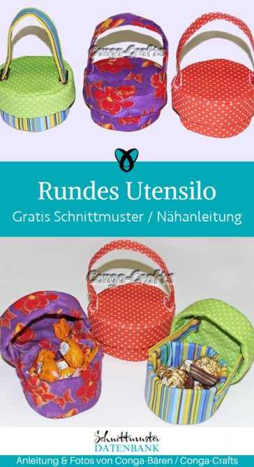 Utensilo mit Deckel naehen kostenlos rundes Stoffutensilo mit verbundenem Deckel und Henkeln naehen kostenlos schnittmuster gratis pdf download naehidee