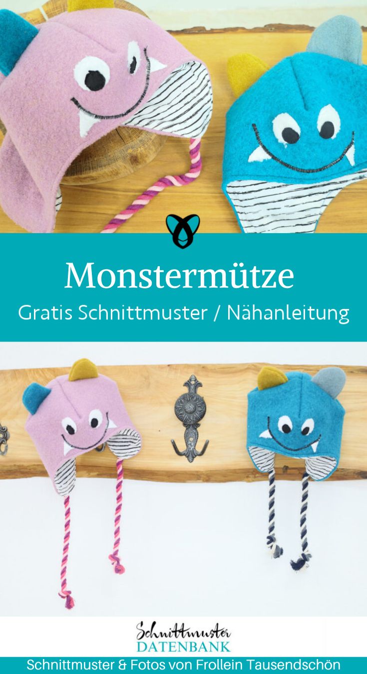 monstermuetze kinder winter stoffreste naehen kostenlos schnittmuster gratis pdf download naehidee